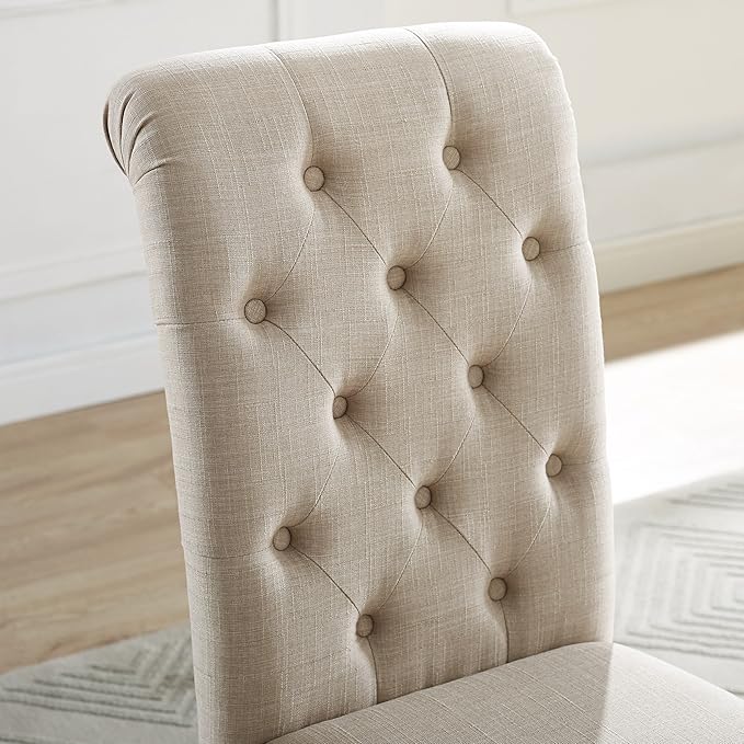 Roundhill Furniture Leviton Solid Wood Tufted Asons Dining Chairs, Set of 2, Tan - LeafyLoom
