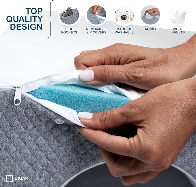 Bed Wedge Pillow 12 inch | Memory Foam Wedge Pillow for Sleeping | Triangle Pillow Wedge | Acid Reflux Pillow | Post-Surgery Support Cushion | Back, Head, Knee, Elbow Support | Pregnancy Pillow - LeafyLoom