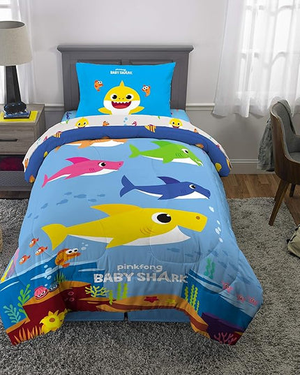Franco Kids Bedding Super Soft Comforter and Sheet Set, 4 Piece Twin Size, Baby Shark - LeafyLoom