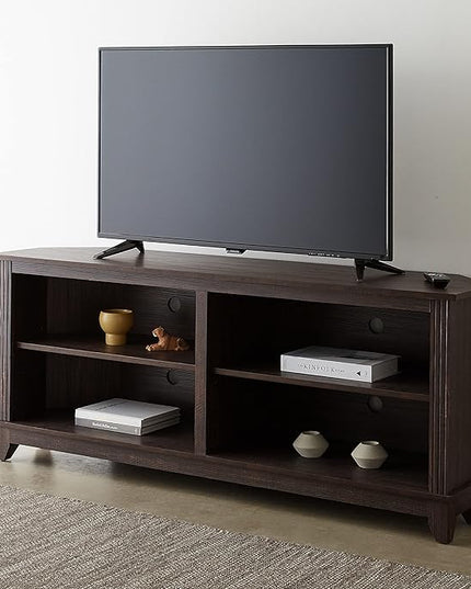 ROCKPOINT 58inch Corner TV Stand ,Home Living Room Storage Console, Entertainment Center, TV Console Table ,Espresso - LeafyLoom