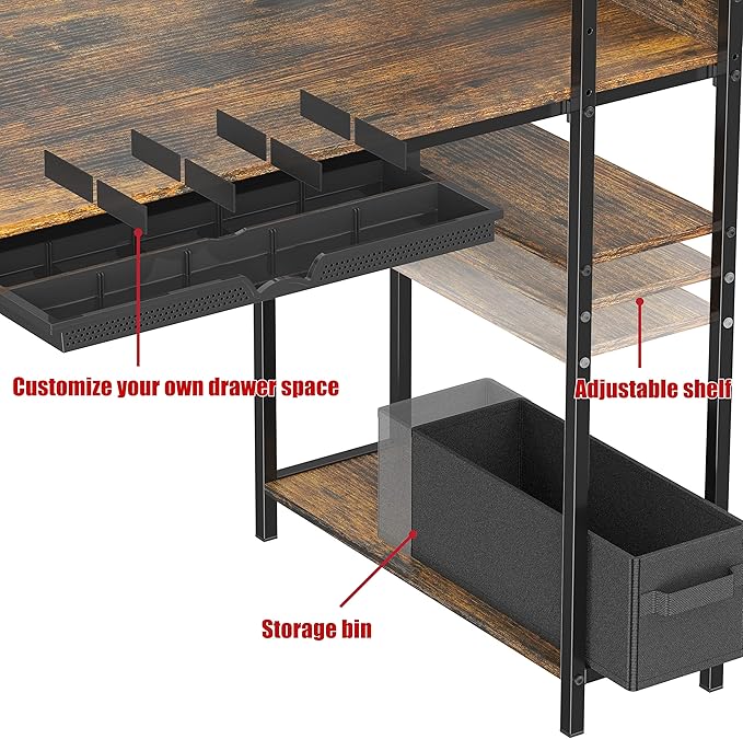 SHW 46-Inch Mission Desk with Side Shelf, 24" Deep, Rustic Brown - LeafyLoom