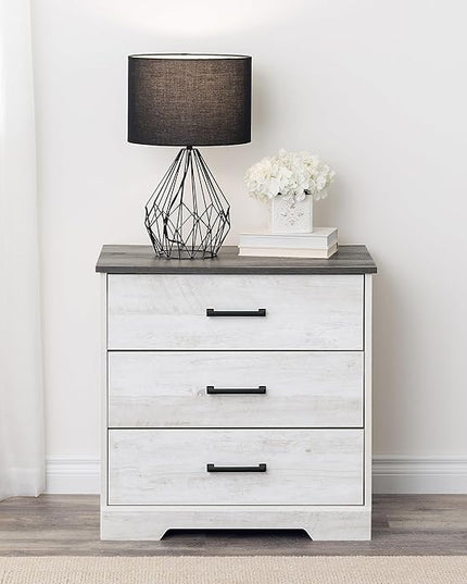 Prepac Rustic Ridge Farmhouse 3-Drawer Nightstand, Washed White, ADNR-1603-1 - LeafyLoom