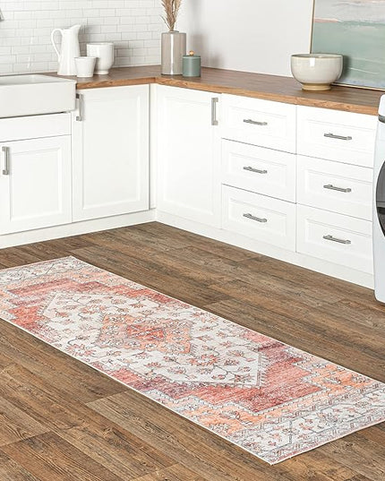 nuLOOM Dania Machine Washable Medallion Ultra Thin Runner Rug, 2' 6" x 8', Rust - LeafyLoom