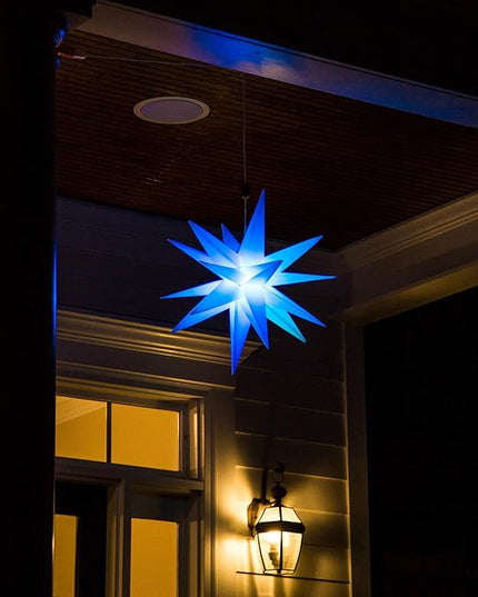 Elf Logic Large 18" Easy Assembly, Remote Controlled, Color Changing, Hanging LED Moravian Star Light. Use as Holiday Decoration, Porch Light, Advent Star, Wedding and Ballroom Venue Decor - LeafyLoom