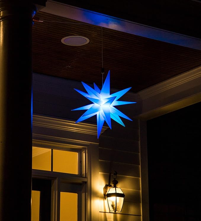 Elf Logic Large 18" Easy Assembly, Remote Controlled, Color Changing, Hanging LED Moravian Star Light. Use as Holiday Decoration, Porch Light, Advent Star, Wedding and Ballroom Venue Decor - LeafyLoom