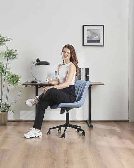 YOUNIKE Armless Office Chair with Wheels Swivel Leather Desk Chair, Upholstered Adjustable Computer Task Chair, Modern Rolling Gaming Chair Mid Back, Blue - LeafyLoom