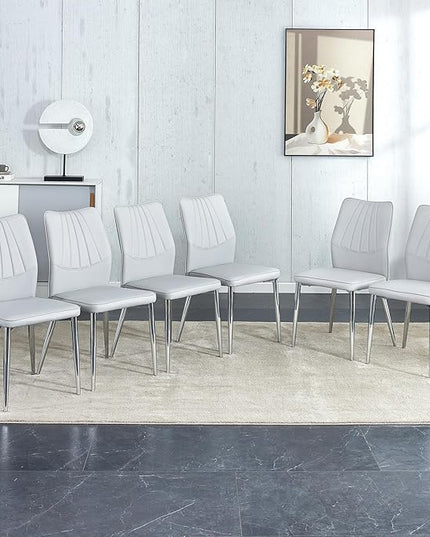 NicBex Dining Chairs Set of 6 Modern Faux Leather High Back Dining Chair Dining Room Kitchen Chairs with Silver Metal Legs,Chairs for Dining Room, Kitchen,Living Room, and Restaurants,White - LeafyLoom
