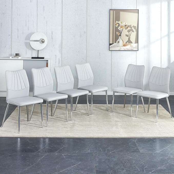 NicBex Dining Chairs Set of 6 Modern Faux Leather High Back Dining Chair Dining Room Kitchen Chairs with Silver Metal Legs,Chairs for Dining Room, Kitchen,Living Room, and Restaurants,White - LeafyLoom