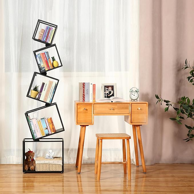 Bookshelf 2024 NEW, 5-Tier Bookshelves, 67" Tall Black Bookshelf, Book Shelf, Bookcase, Modern Bookshelf, Storage Shelf for CDs/Books/Collections, Display Shelf for Livingroom, Bedroom, Office - LeafyLoom