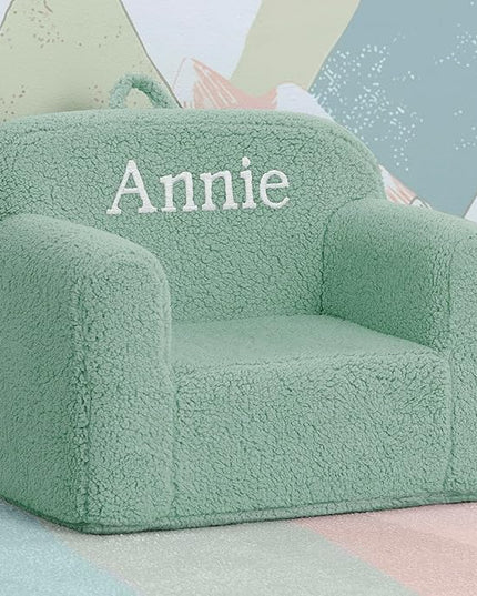 Delta Children Personalized Sherpa Cozee Chair - Customize with Name – Foam Kids Chair for Ages 18 Months and Up, Sage - LeafyLoom