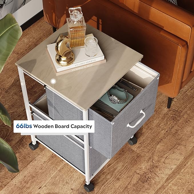 DEVAISE 2 Drawer Mobile File Cabinet, Rolling Printer Stand, Fabric Vertical Filing Cabinet fits A4 or Letter Size for Home Office, Light Grey - LeafyLoom