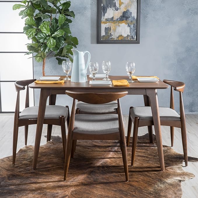 Christopher Knight Home Francie Fabric and Walnut Wood Dining Set, Light Grey / Walnut - LeafyLoom