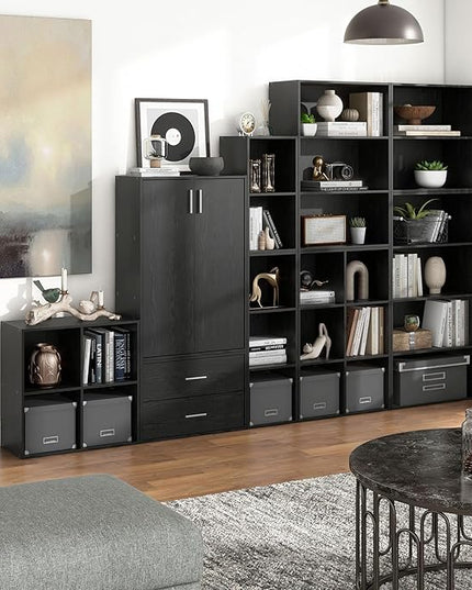 Apexa 6 Cube Storage Organizer Shelves, Stackable Wood Bookcase Fits Cubby Bins for Organization, Dorm Teen Room Decor & Home Office, Black - LeafyLoom