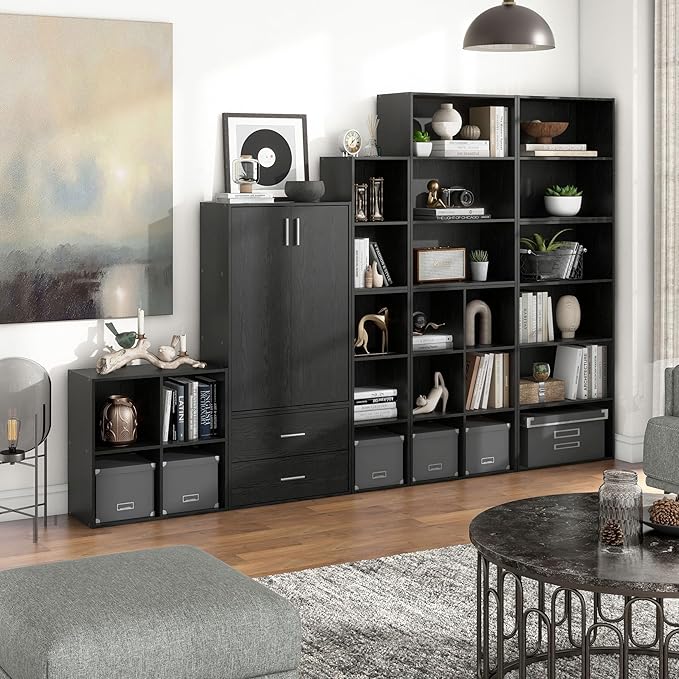 Apexa 6 Cube Storage Organizer Shelves, Stackable Wood Bookcase Fits Cubby Bins for Organization, Dorm Teen Room Decor & Home Office, Black - LeafyLoom