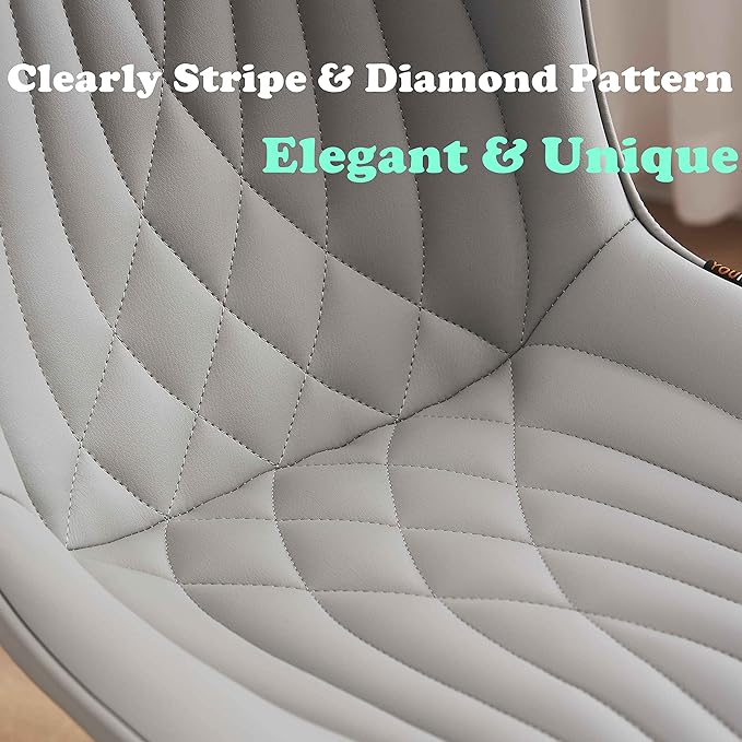 YOUTASTE Grey Dining Chairs Set of 2 Faux Leather Upholstered Kitchen Dining Room Chairs Mid Century Modern Metal Legs Chairs High Back for Kitchen Restaurant Living Room Bedrooms - LeafyLoom