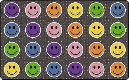 Flagship Carpets Smiley Seating (Seats 24) Classroom Area Rug or Educational Learning Mat, Kids Room or Playroom Carpet, 7'6" x 12', Gray/Multi - LeafyLoom