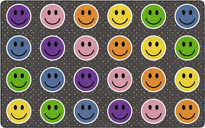Flagship Carpets Smiley Seating (Seats 24) Classroom Area Rug or Educational Learning Mat, Kids Room or Playroom Carpet, 7'6" x 12', Gray/Multi - LeafyLoom