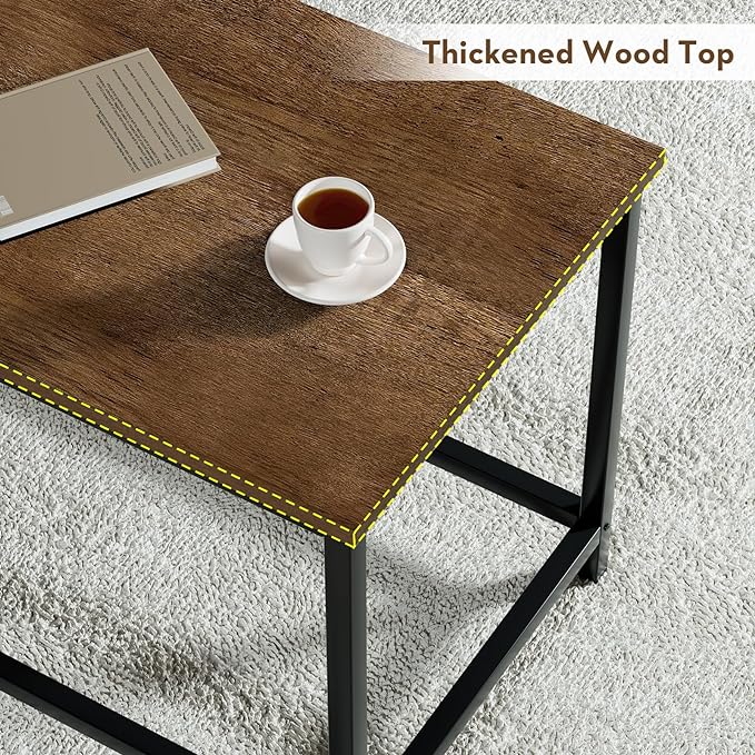 SAYGOER Small Rectangular Coffee Table Simple Modern Open Design Minimalist Center Table for Living Room Small Spaces, Easy Assembly, 31.5 x 15.7 x 17.7, Dark Walnut - LeafyLoom