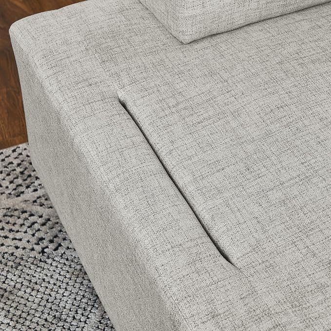 Morden Linen Upholstered 3 Seat Sofa Couch with Two End Tables and 2 Pillows, Free Transformation Removable Back and Armrests for Living Room, 86.25", Beige-395 - LeafyLoom