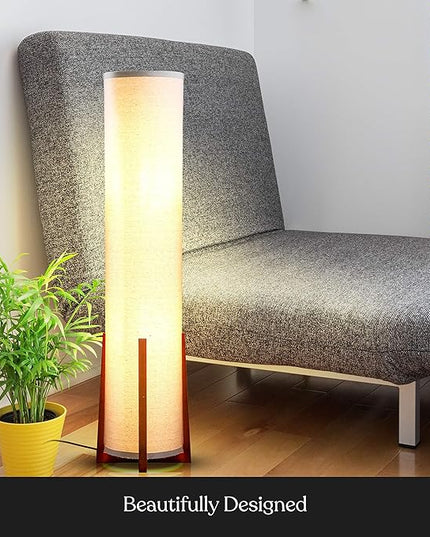 Brightech Parker LED Floor lamp, 48 Inches Tall Lamp with Wood Frame, Asian Design Lamp for Bedroom, Decorative Tower Shade Lamp for Living Rooms & Offices, Great Living Room Décor - LeafyLoom