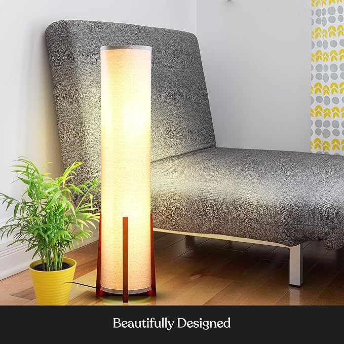 Brightech Parker LED Floor lamp, 48 Inches Tall Lamp with Wood Frame, Asian Design Lamp for Bedroom, Decorative Tower Shade Lamp for Living Rooms & Offices, Great Living Room Décor - LeafyLoom