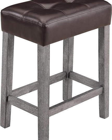 4 Piece Bar Dining Set with Power Outlet, Industrial Solid Wood Breakfast w/ 3 Upholstered Stools, Modern Bistro Table & Chairs Furniture for Kitchen, Living Room, Apartment, Light Gray - LeafyLoom