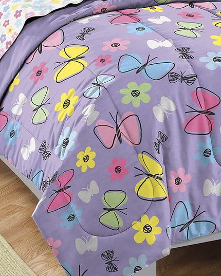 Dream Factory Sweet Butterfly Ultra Soft Microfiber Girls Comforter Set, Purple, Twin - LeafyLoom