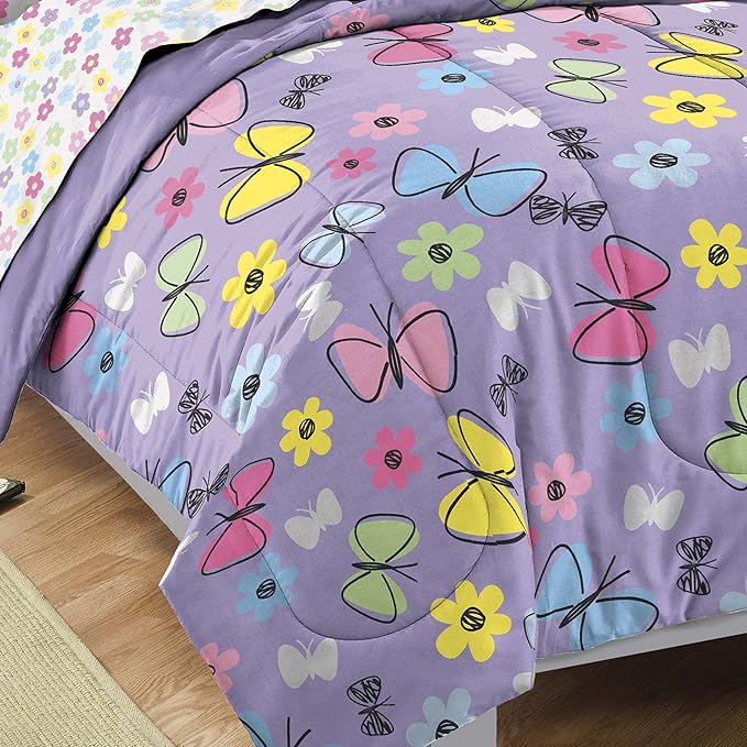 Dream Factory Sweet Butterfly Ultra Soft Microfiber Girls Comforter Set, Purple, Twin - LeafyLoom
