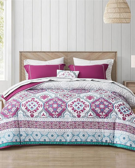 Degrees of Comfort Twin XL Complete Comforter Sets, Lattice Boho Bed in A Bag,Microfiber Bedding Set with Side Pockets, Matching Decorative Pillow, 6 Piece Purple - LeafyLoom