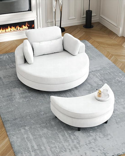 NicBex Sectional Couch Sofa with Storage Ottoman Modern Round Cloud Couch for Living Room Furniture with Throw Pillows and Waist Pillow, Modular Sofa for Living Room, Bedroom, Apartment, 51.2"L,Beige - LeafyLoom
