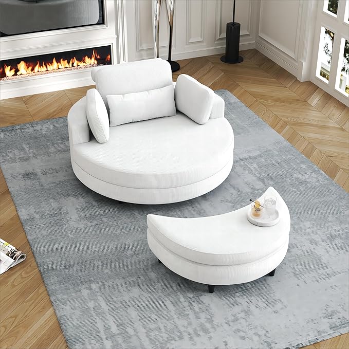 NicBex Sectional Couch Sofa with Storage Ottoman Modern Round Cloud Couch for Living Room Furniture with Throw Pillows and Waist Pillow, Modular Sofa for Living Room, Bedroom, Apartment, 51.2"L,Beige - LeafyLoom