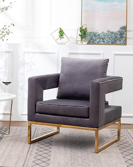 Roundhill Furniture Lenola Upholstered Accent Arm Chair, Gray 27.5D x 29.75W x 34.5H in - LeafyLoom