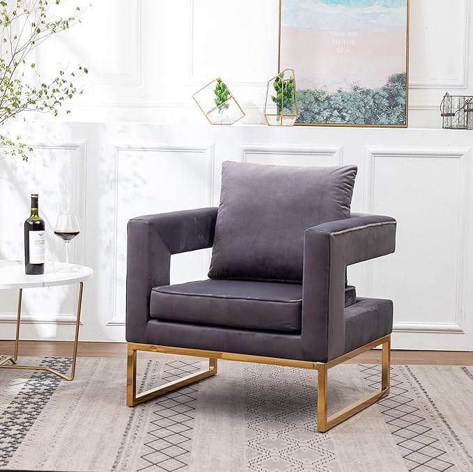 Roundhill Furniture Lenola Upholstered Accent Arm Chair, Gray 27.5D x 29.75W x 34.5H in - LeafyLoom