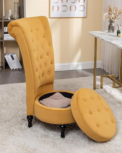 Mustard Yellow Velvet Accent Chair with Storage and Luxurious Upholstery, Retro Design and Versatile Usage for Livingroom, Bedroom, Lounge and Office - LeafyLoom