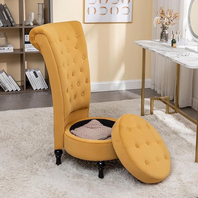 Mustard Yellow Velvet Accent Chair with Storage and Luxurious Upholstery, Retro Design and Versatile Usage for Livingroom, Bedroom, Lounge and Office - LeafyLoom