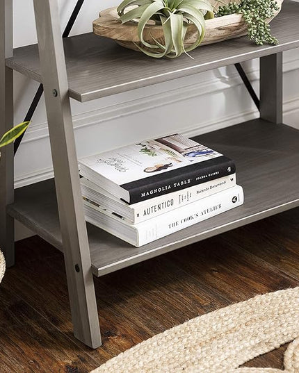 Walker Edison X Back Modern Farmhouse Wood Bookcase Bookshelf Home Office Living Room Storage, 4 Shelves, Grey - LeafyLoom