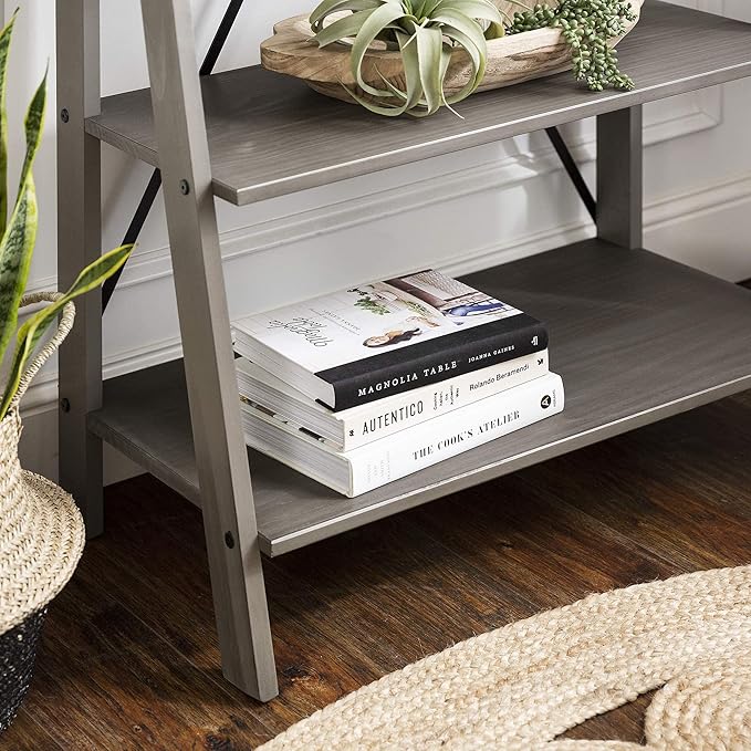 Walker Edison X Back Modern Farmhouse Wood Bookcase Bookshelf Home Office Living Room Storage, 4 Shelves, Grey - LeafyLoom