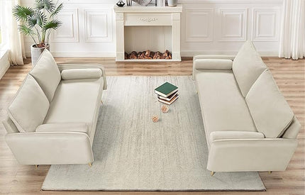 Kent Modern Sofa, European Style Velvet Living Room Furniture with Tapered Legs, Vintage Flair, and Sleek Design, Ivory - LeafyLoom
