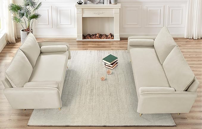 Kent Modern Sofa, European Style Velvet Living Room Furniture with Tapered Legs, Vintage Flair, and Sleek Design, Ivory - LeafyLoom