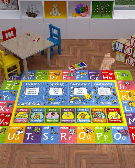 KC Cubs Playtime Collection ABC Alphabet, Seasons, Months and Days of The Week Educational Learning & Game Area Rug Carpet for Kids and Children Bedrooms and Playroom - LeafyLoom