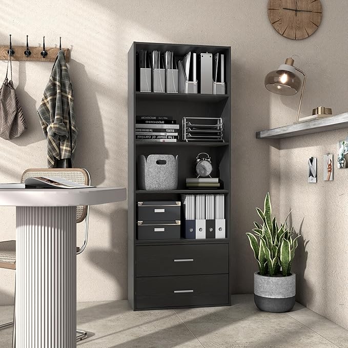 Apexa 4-Tier Cube Storage Organizer Shelves, Stackable Wood Bookcase Fits Cubby Bins for Organization, Dorm Teen Room Decor & Home Office, Black - LeafyLoom