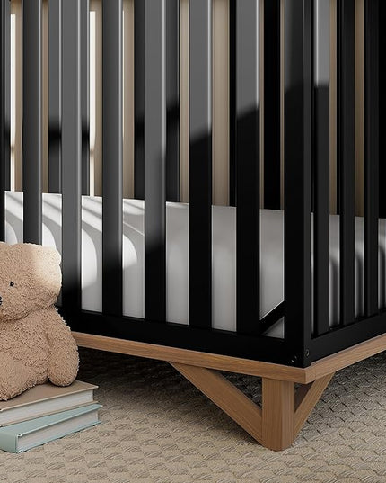 Storkcraft Santa Monica 5-in-1 Convertible Crib (Black with Vintage Driftwood) – GREENGUARD Gold Certified, Modern Design, Two-Tone Baby Crib, Converts to Toddler Bed, Daybed and Full-Size Bed - LeafyLoom