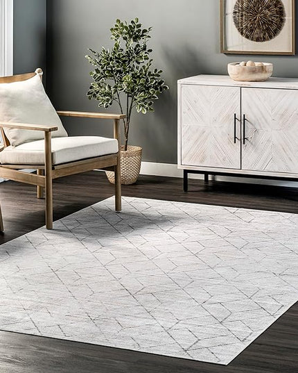nuLOOM Regan Modern Geometric Machine Washable Ultra Thin Area Rug, 3' x 5', Light Grey - LeafyLoom