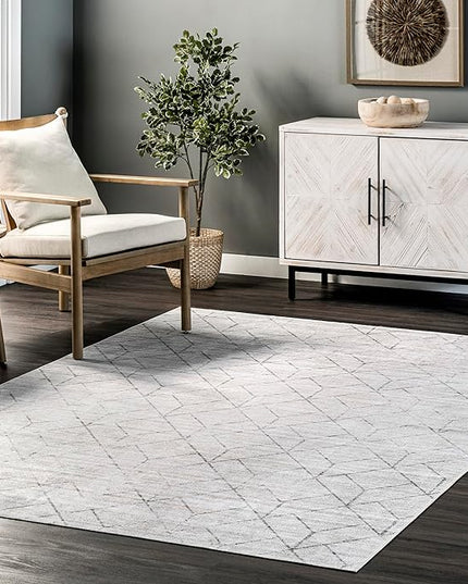nuLOOM Regan Modern Geometric Machine Washable Ultra Thin Area Rug, 5' x 8', Light Grey - LeafyLoom