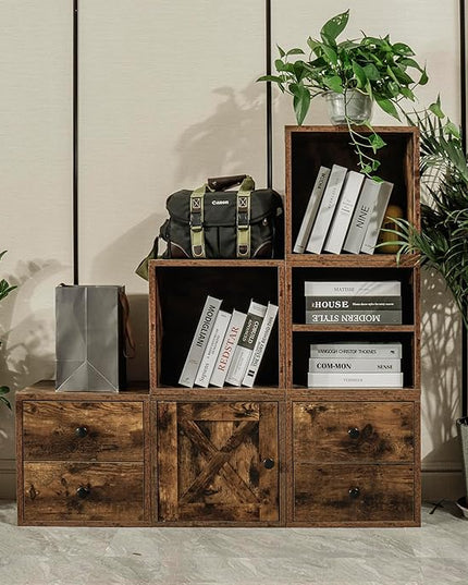 Magic DIY Cube Storage Organizer Stackable Cubes for Home Books Clothes Toy -Modular Cubby Storage System -Closet Organizer -Bookcase Closet (Antique brown, Door Cube) - LeafyLoom