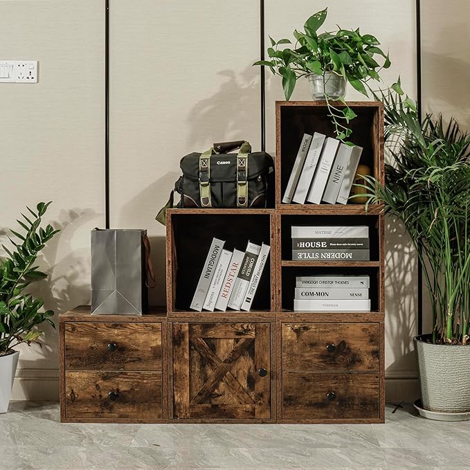 Magic DIY Cube Storage Organizer Stackable Cubes for Home Books Clothes Toy -Modular Cubby Storage System -Closet Organizer -Bookcase Closet (Antique brown, Door Cube) - LeafyLoom