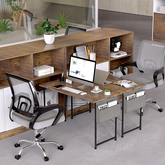 HealSmart 32/40/47 Home Office Writing Small Desk, Modern Simple Style PC Table with Storage Bag, 47 Inch, Brown/47 inch New Version - LeafyLoom