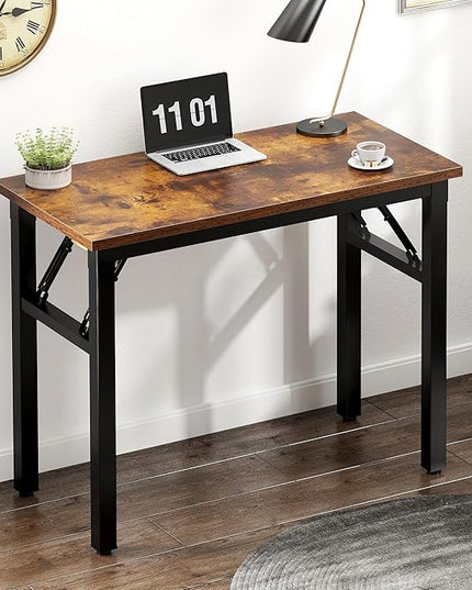 Need Small Computer Desk 31.5 inches Folding Table No Assembly Sturdy Small Writing Desk Folding Desk for Small Spaces, Rustic Brown AC5-8040-FB - LeafyLoom