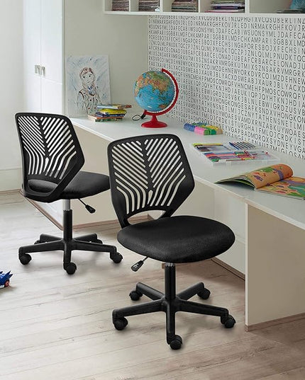 Yaheetech Students Cute Desk Chair Low-Back Armless Study Chair w/Lumbar Support Adjustable Swivel Chair in Home Bedroom School, Black - LeafyLoom