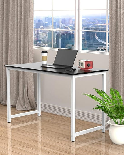 Halter Computer Desk for Home Office 47” Work Table Easy Assembly Black Desk White Frame - LeafyLoom
